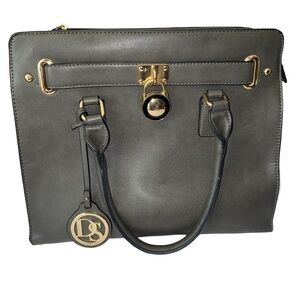 Dasein Structured Satchel Padlock Tote Vegan Leather Bag